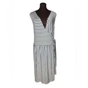 NWT AVA & LIV Classic Faux Wrap Tie Belt Black & White Striped Tank Dress 4X